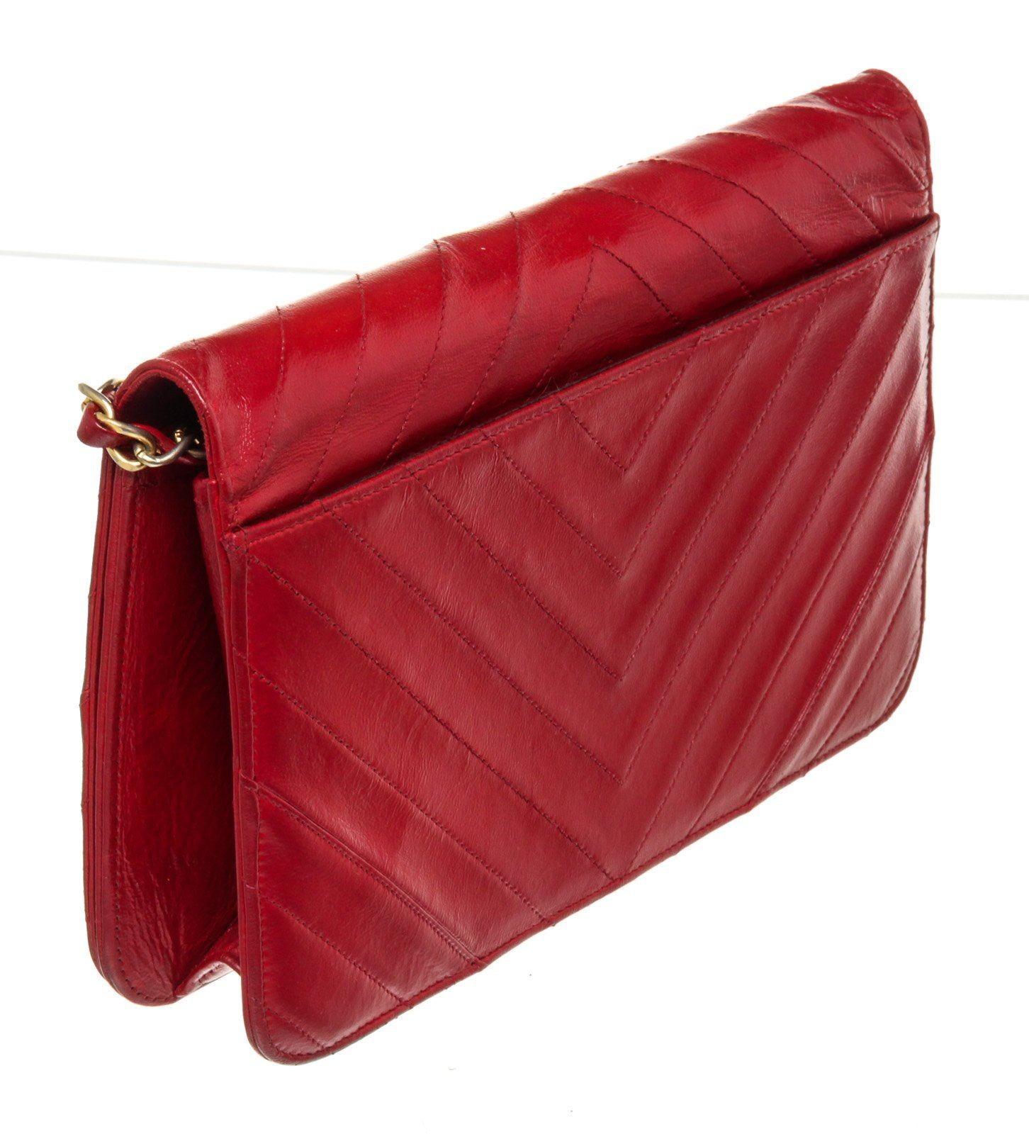 Chanel Red Leather Full Flap Shoulder Bag In Good Condition In Irvine, CA