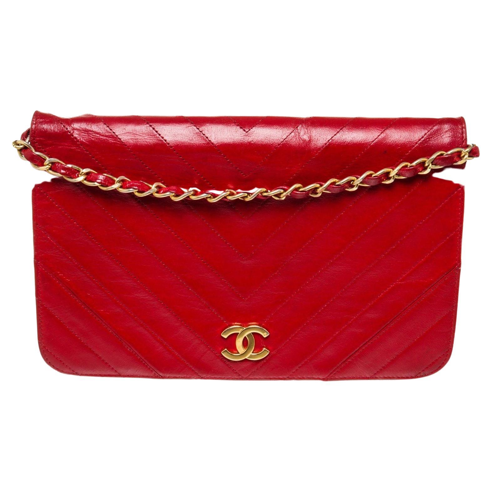 Chanel Red Leather Full Flap Shoulder Bag