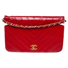 Chanel Red Leather Full Flap Shoulder Bag