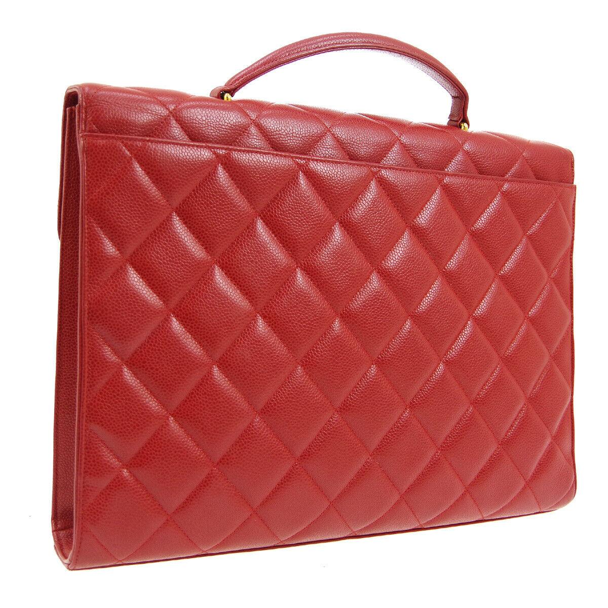 Women's Chanel Red Leather Gold Carryall Business Top Handle Travel Brief Briefcase Bag