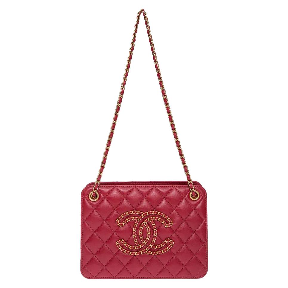Chanel red leather gold hardware shoulder bag