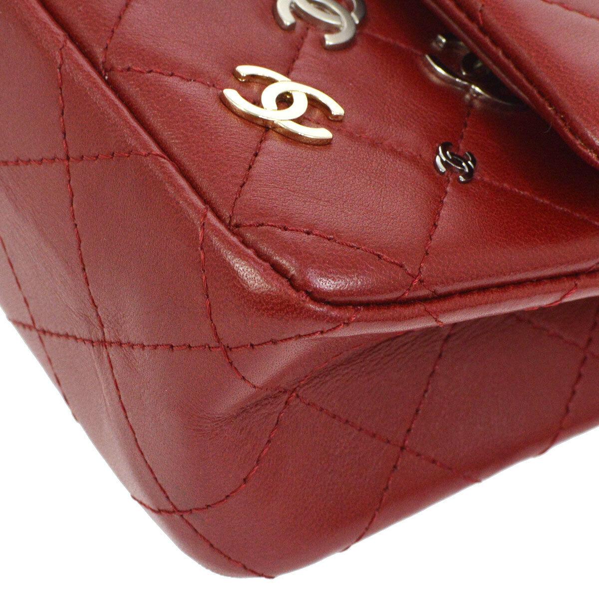 Chanel Red Leather Gold Silver Logo Charm Small Mini Shoulder Flap Bag in Box 1