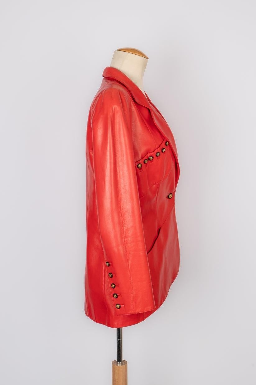 Women's Chanel Red Leather Jacket Haute Couture Spring, 1994 For Sale