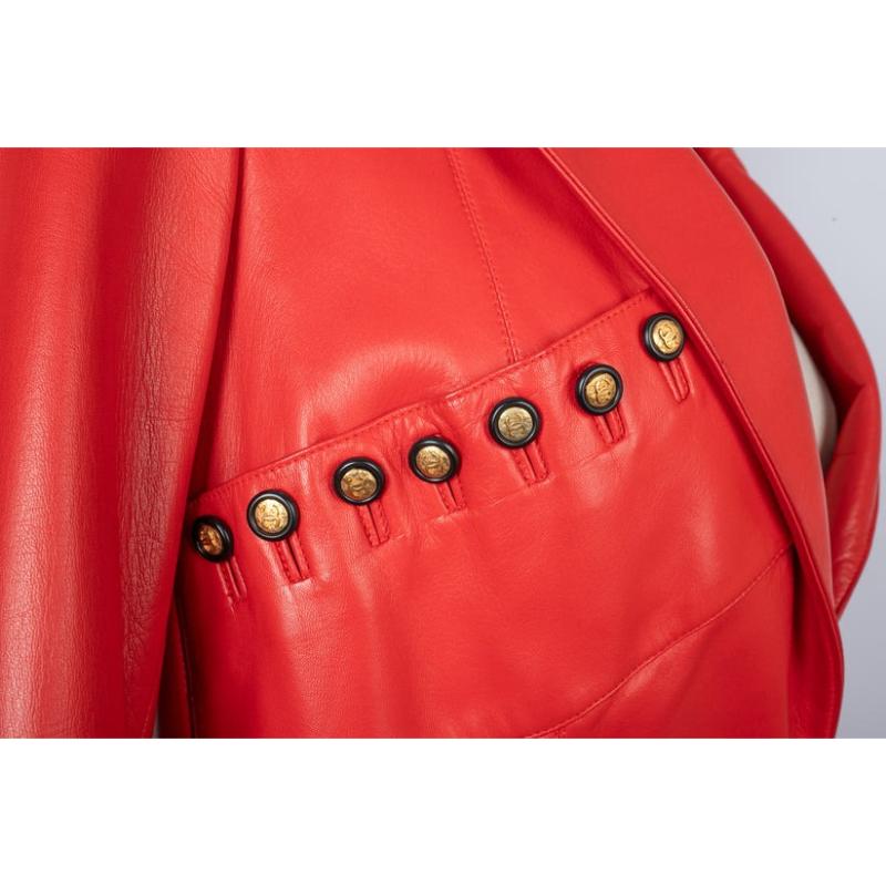 Chanel Red Leather Jacket Haute Couture Spring, 1994 For Sale 2