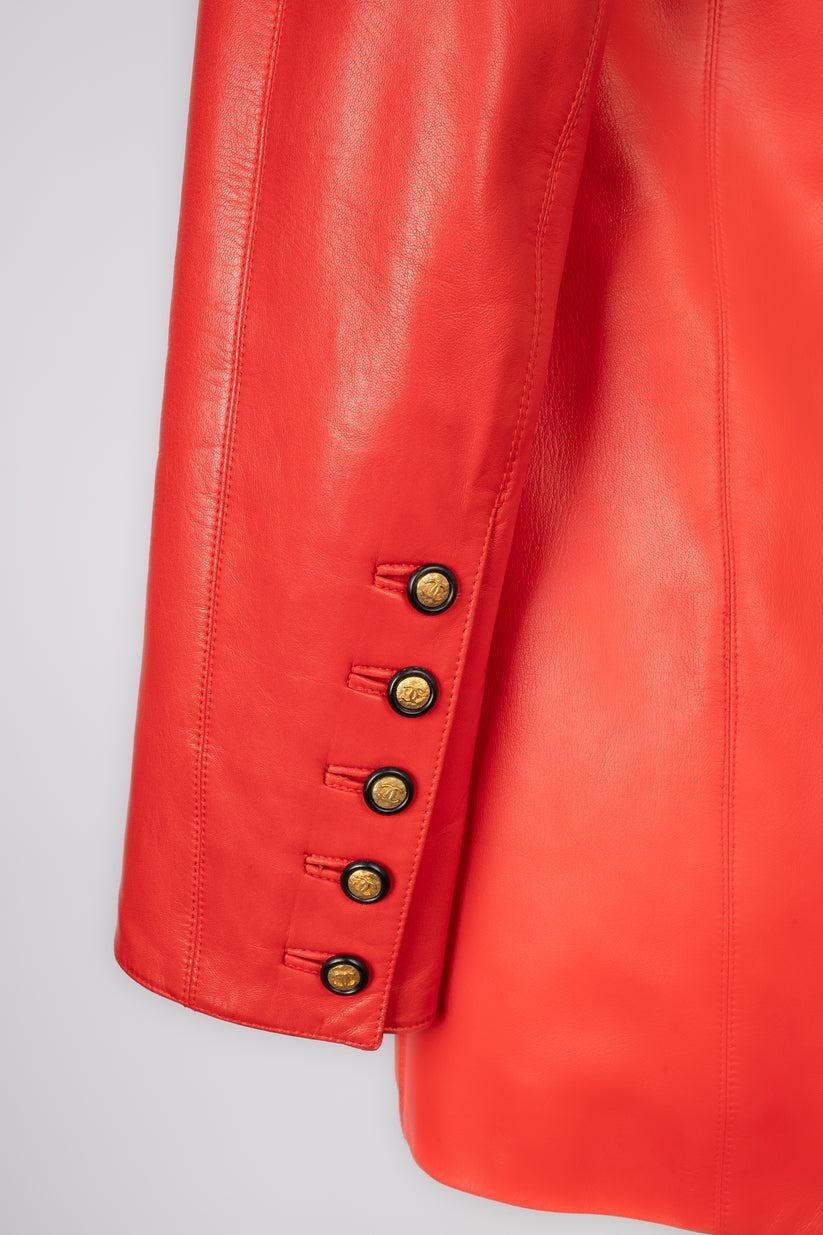 Chanel Red Leather Jacket Haute Couture Spring, 1994 For Sale 3