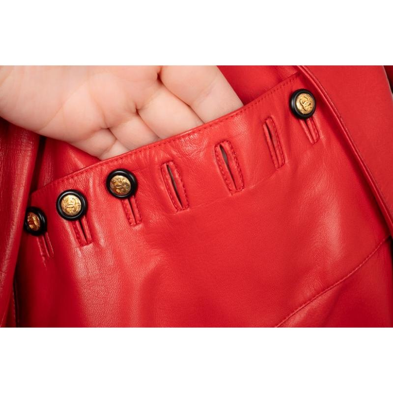 Chanel Red Leather Jacket Haute Couture Spring, 1994 For Sale 4