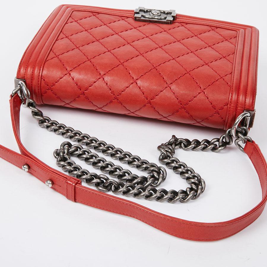CHANEL Red Leather Large Boy Bag  4