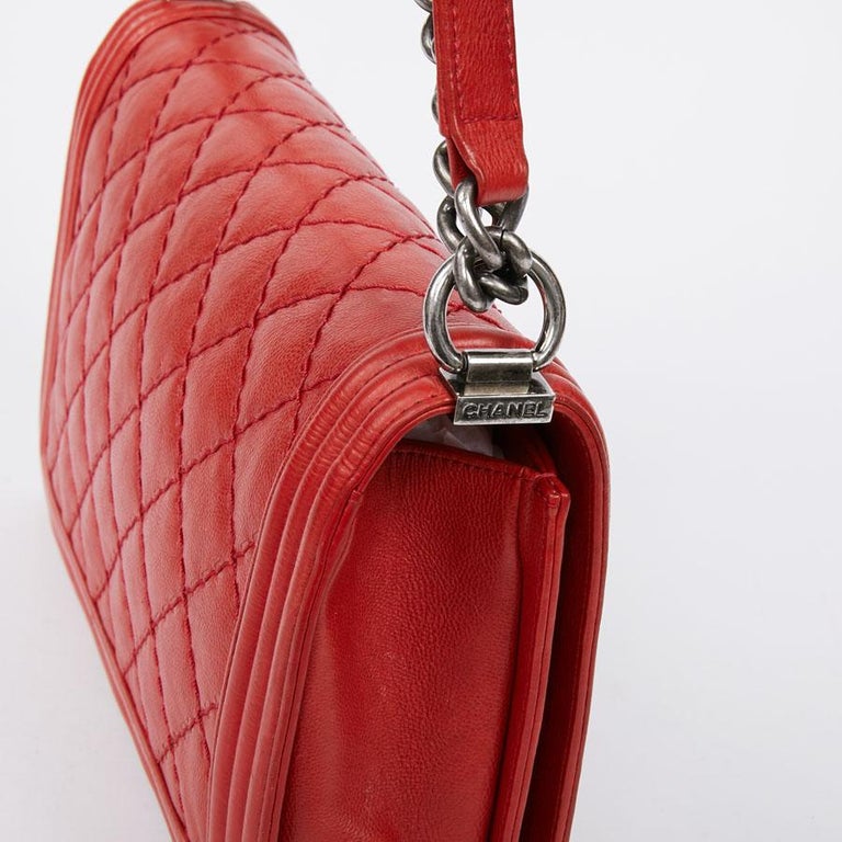 CHANEL Red Leather Large Boy Bag For Sale at 1stDibs
