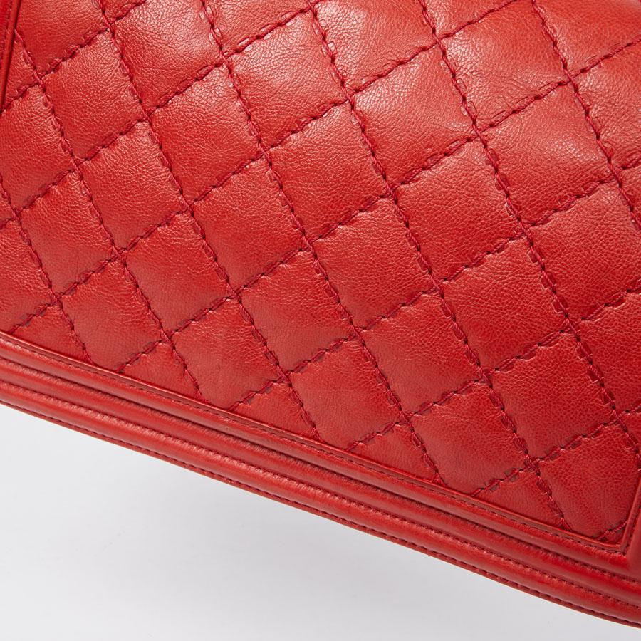 CHANEL Red Leather Large Boy Bag  6