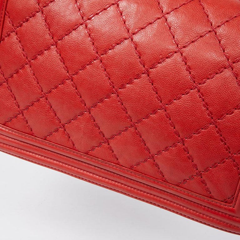 CHANEL Red Leather Large Boy Bag For Sale at 1stDibs