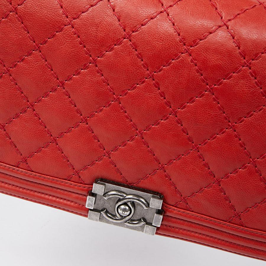CHANEL Red Leather Large Boy Bag  7