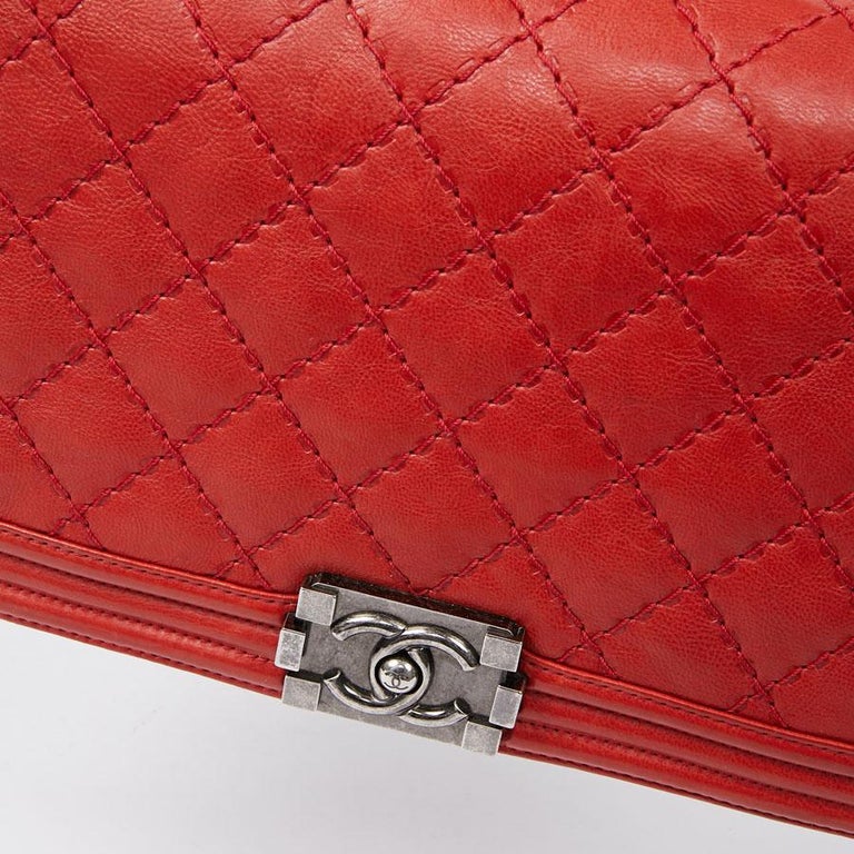 CHANEL Red Leather Large Boy Bag For Sale at 1stDibs