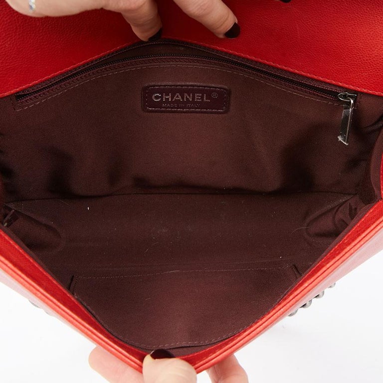 CHANEL Red Leather Large Boy Bag For Sale at 1stDibs