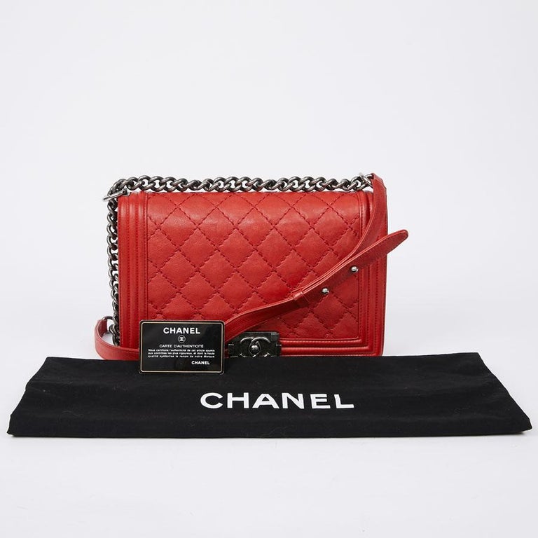 CHANEL Red Leather Large Boy Bag For Sale at 1stDibs