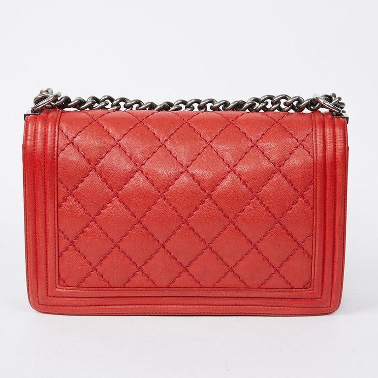 CHANEL Red Leather Large Boy Bag For Sale at 1stDibs
