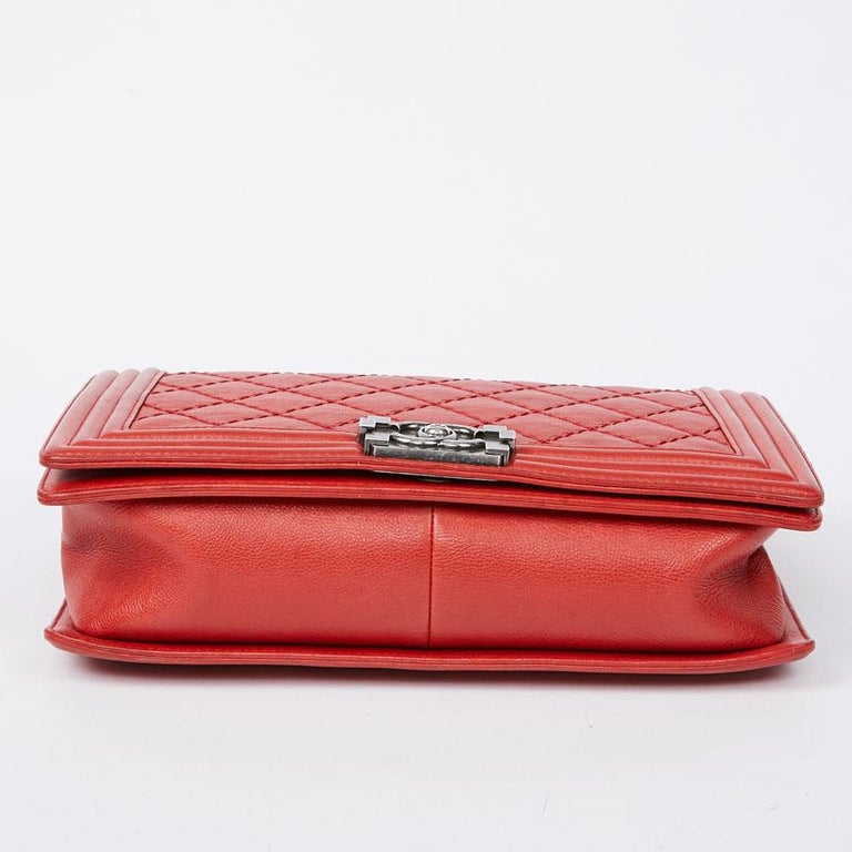 CHANEL Red Leather Large Boy Bag For Sale at 1stDibs