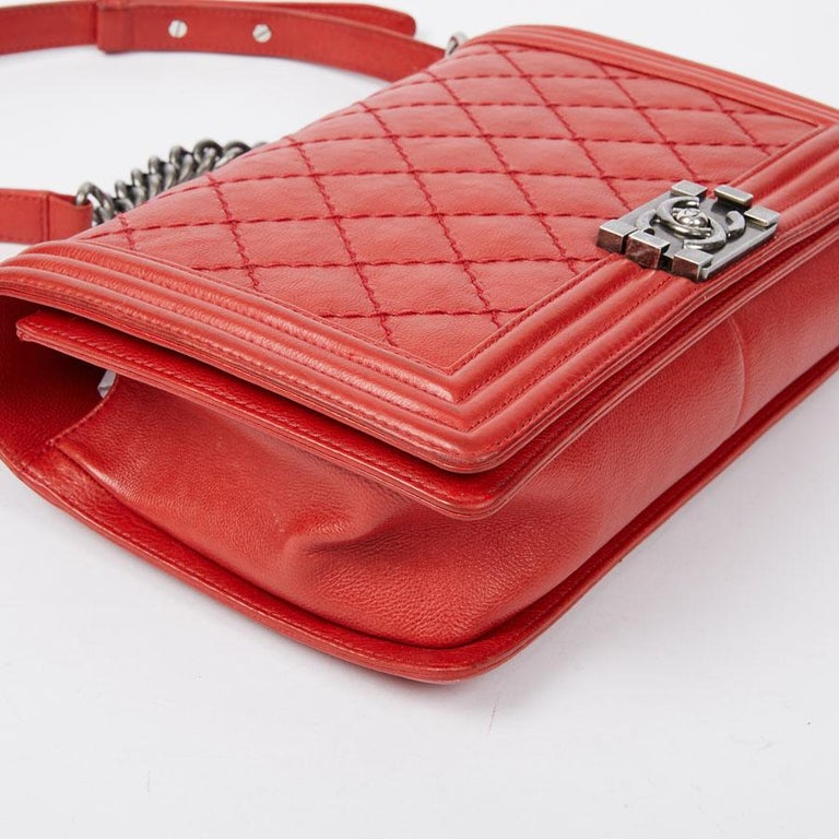CHANEL Red Leather Large Boy Bag For Sale at 1stDibs