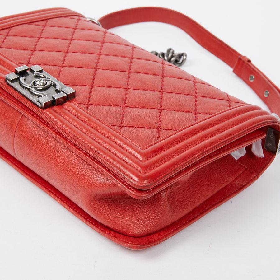 CHANEL Red Leather Large Boy Bag  2
