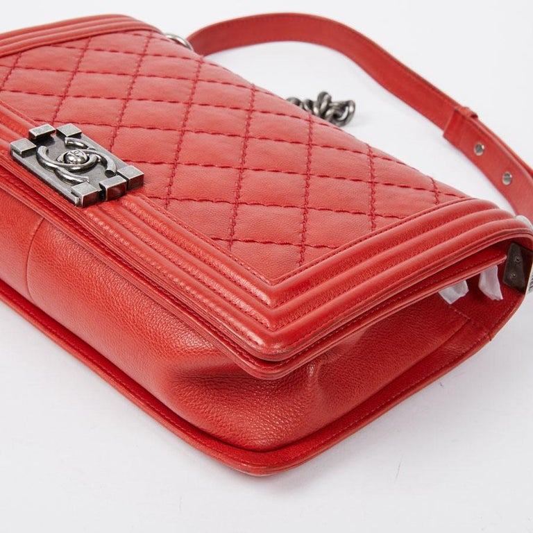 CHANEL Red Leather Large Boy Bag For Sale at 1stDibs