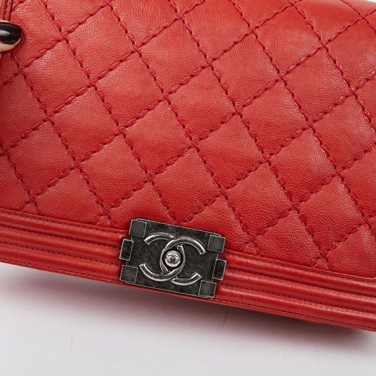 CHANEL Red Leather Large Boy Bag For Sale at 1stDibs