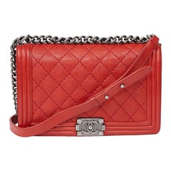 CHANEL Red Leather Large Boy Bag 