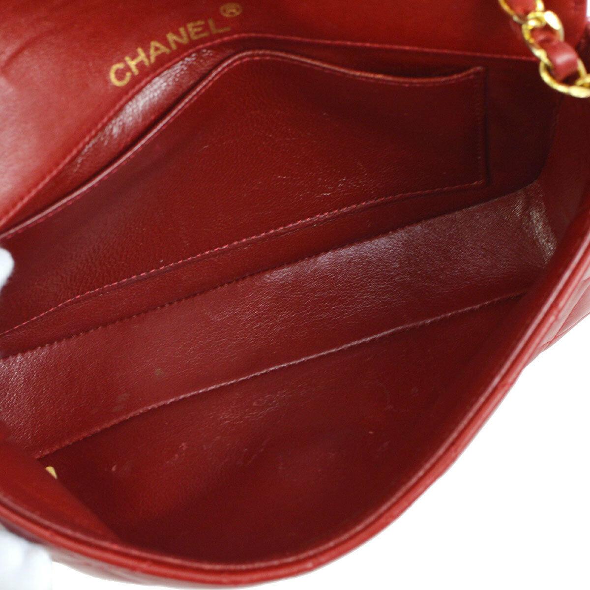 Brown Chanel Red Leather Logo Gold Evening Small Single Shoulder Flap Bag