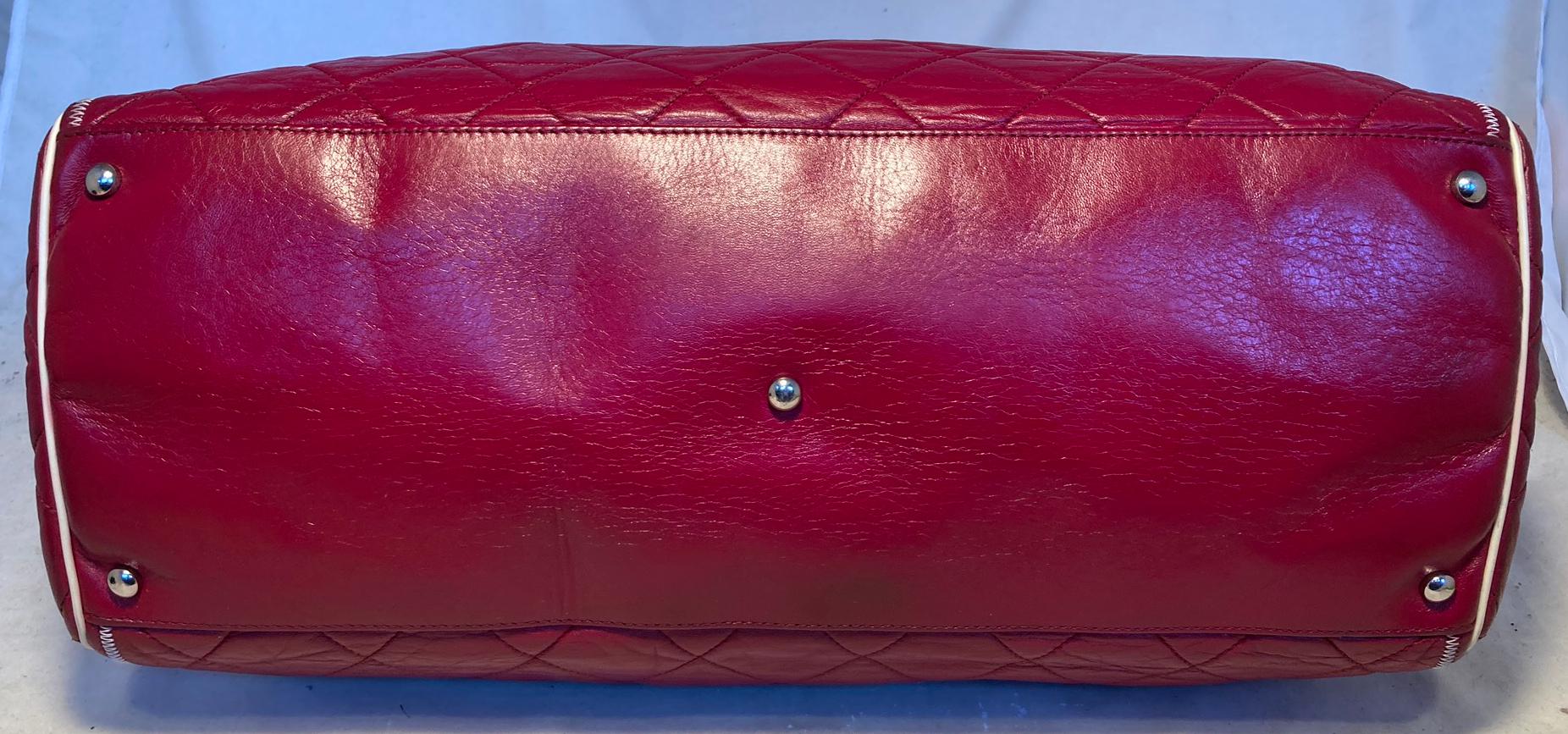 Chanel Red Leather Mademoiselle Lock Front East West Tote In Good Condition In Philadelphia, PA