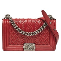 Chanel Red Leather Medium Paris-Edinburgh Celtic Boy Bag