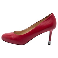 Chanel Red Leather Round Toe Pumps Size 40