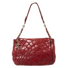 Chanel Red Leather Scales Accordion Shoulder Bag