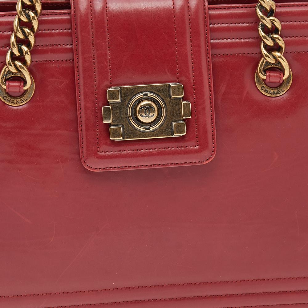 Chanel Red Leather Small Jetsetter Boy Tote 4