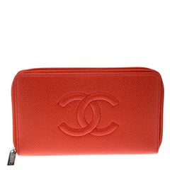 Chanel Red Leather Timeless CC Zip Around Wallet