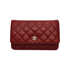 Used Chanel Red Leather Woc Bags