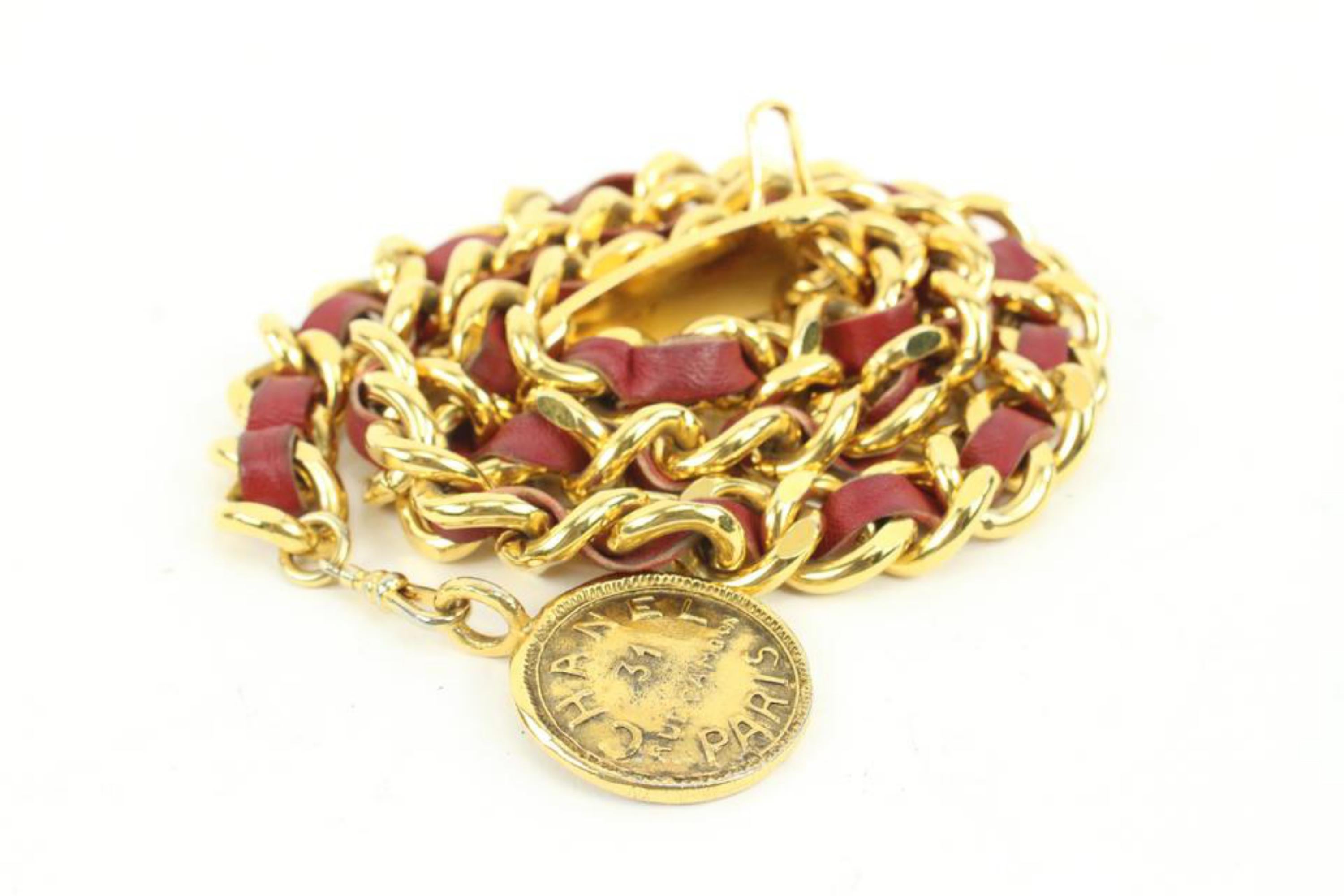 Chanel Red Leather x Gold Chain Interlaced Belt or Necklace Medallion s210c62 4