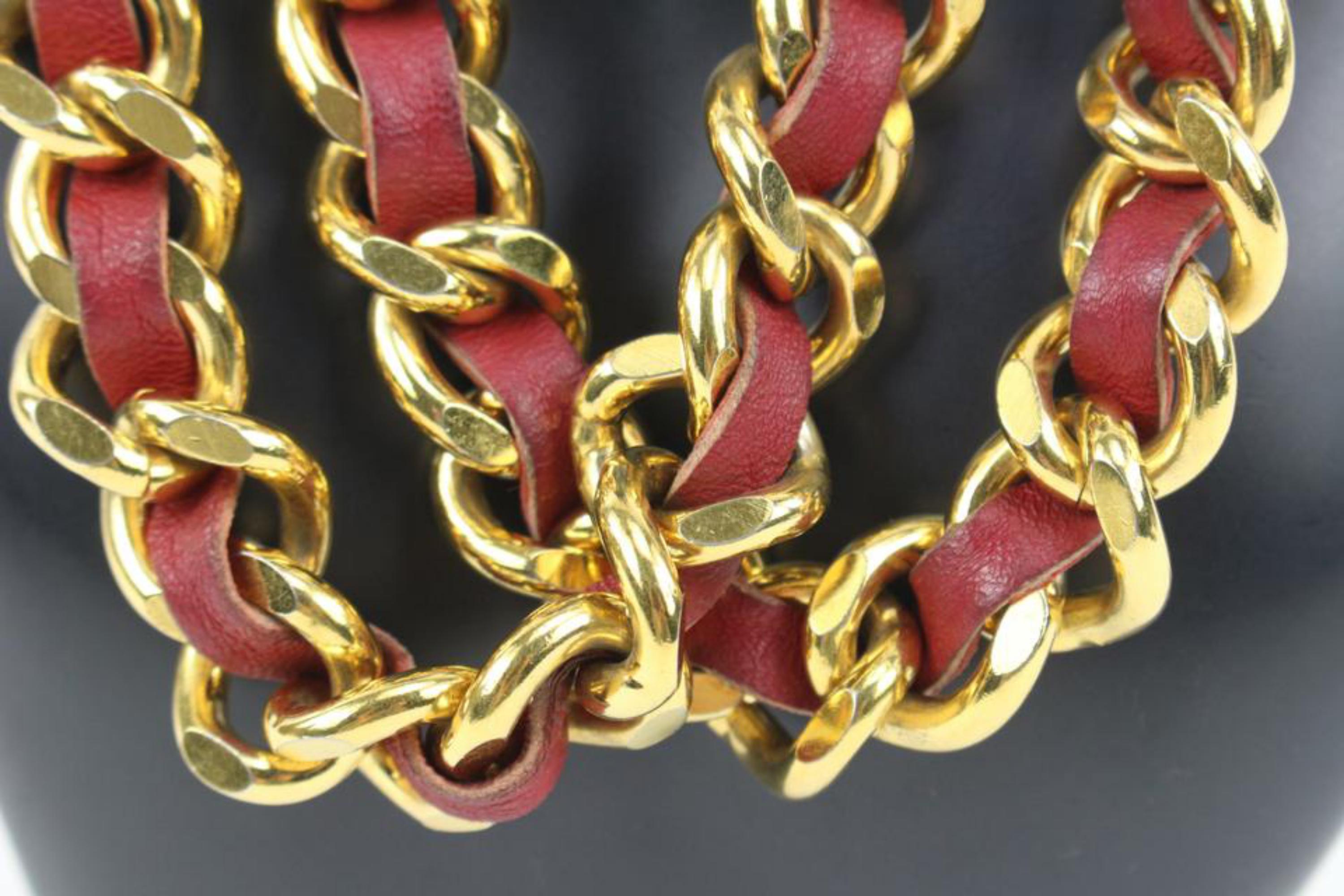 Chanel Red Leather x Gold Chain Interlaced Belt or Necklace Medallion s210c62 5