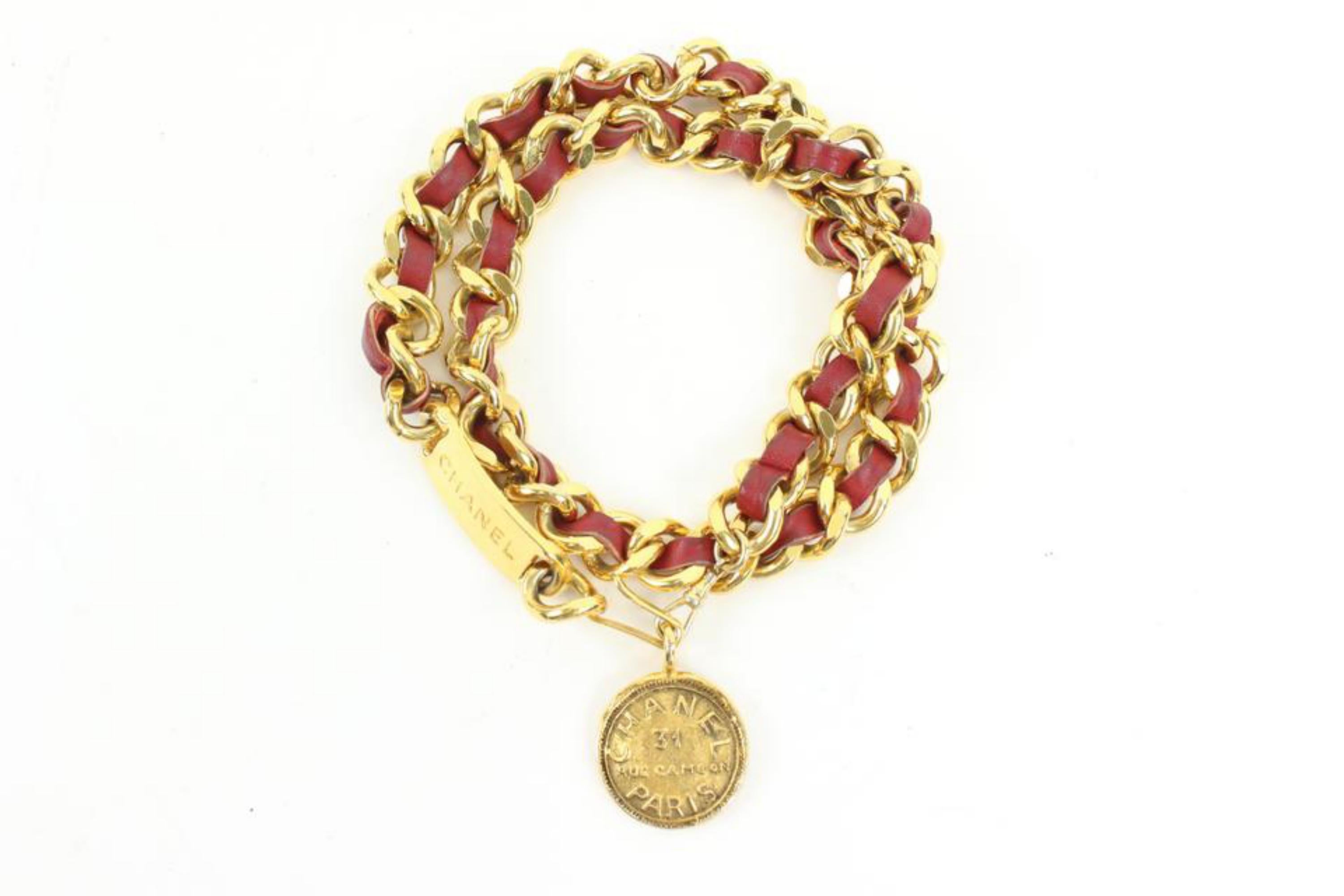 Chanel Red Leather x Gold Chain Interlaced Belt or Necklace Medallion s210c62 In Good Condition In Dix hills, NY