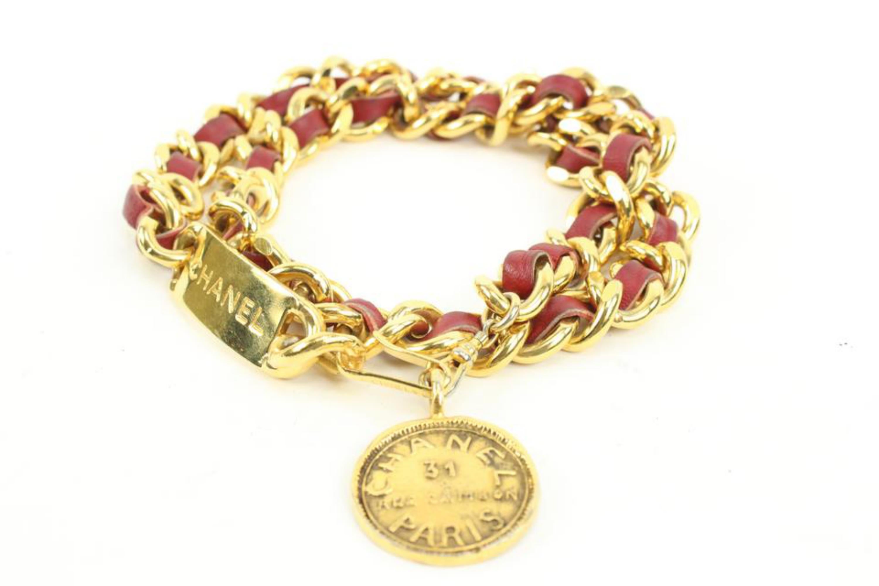 Women's Chanel Red Leather x Gold Chain Interlaced Belt or Necklace Medallion s210c62