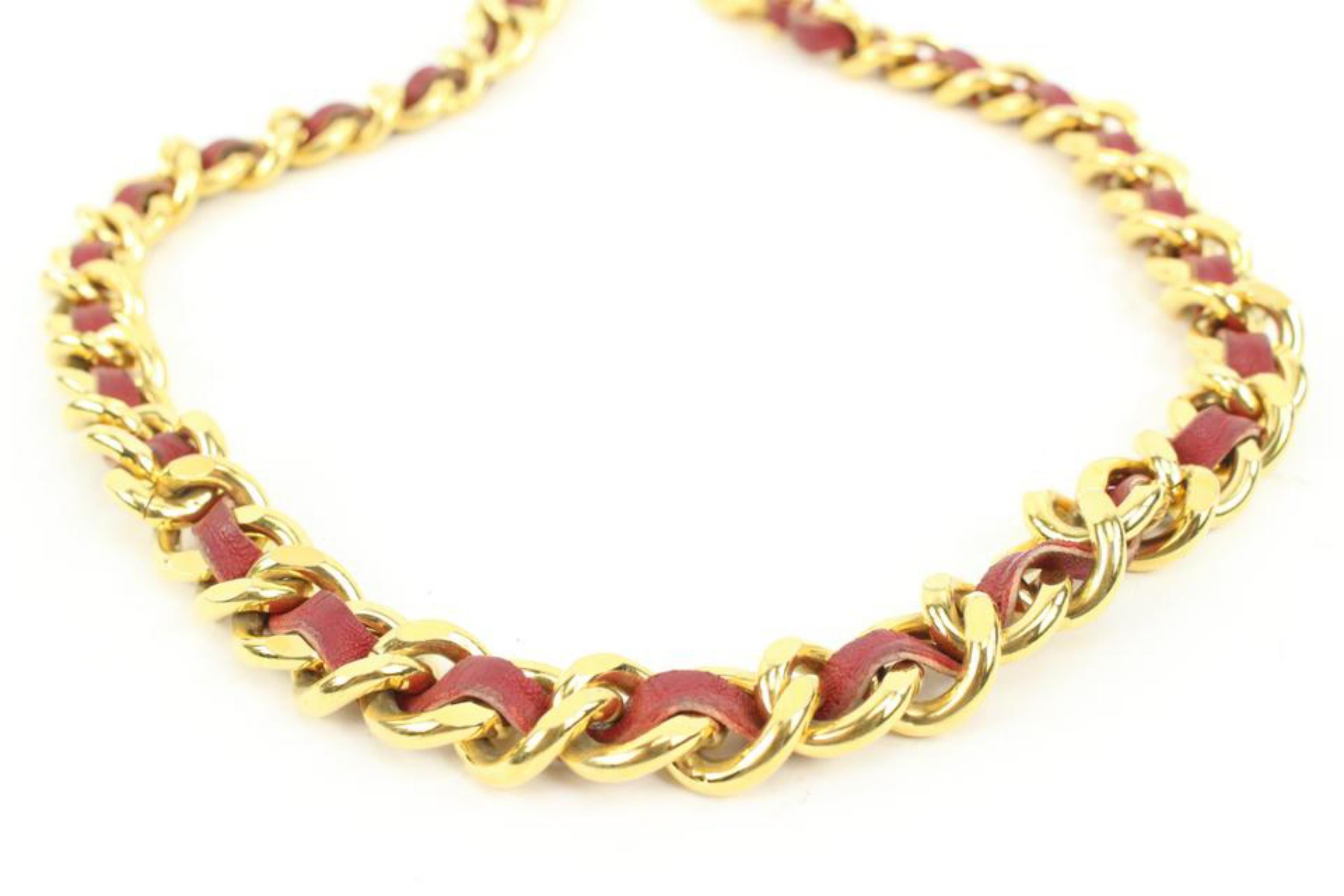 Chanel Red Leather x Gold Chain Interlaced Belt or Necklace Medallion s210c62 2
