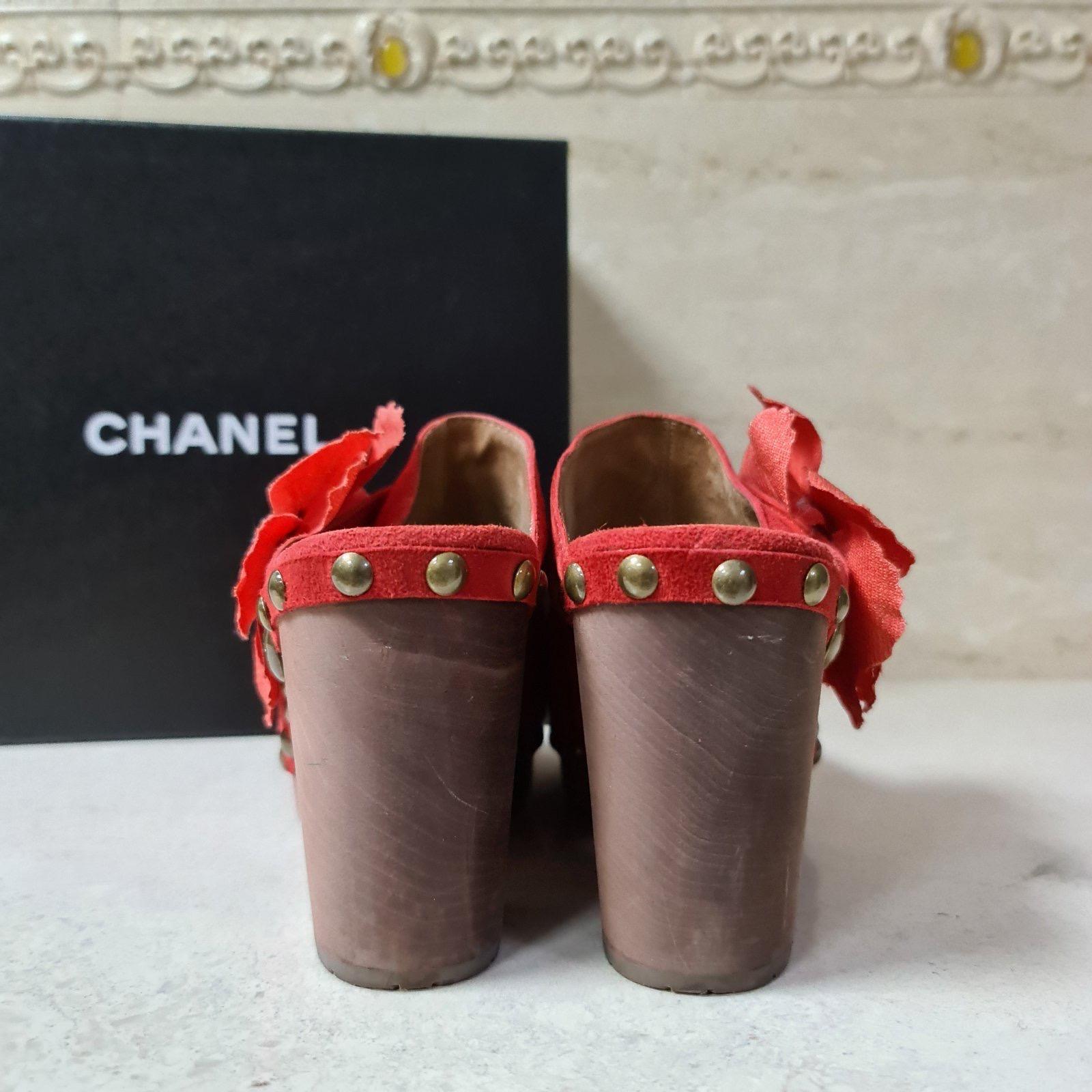 Chanel Red Linen 10P Runway  Flower Clog 1