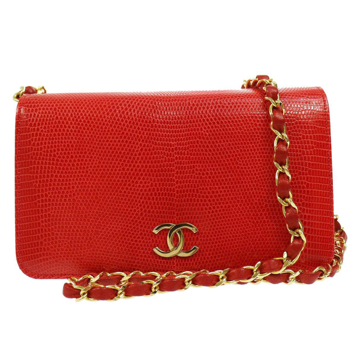 Chanel Red Lizard Exotic Leather Gold Small Shoulder Flap Bag in Box For  Sale at 1stDibs