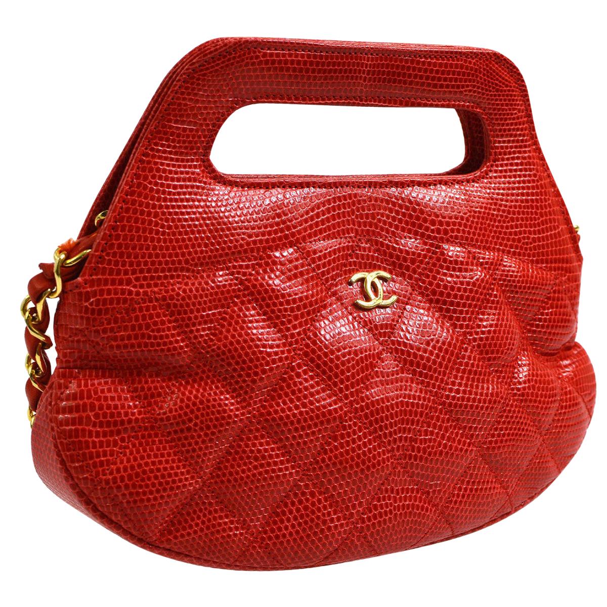 Chanel Red Lizard Exotic Small Mini 2 in 1 Top Handle Satchel Shoulder Bag W/Box