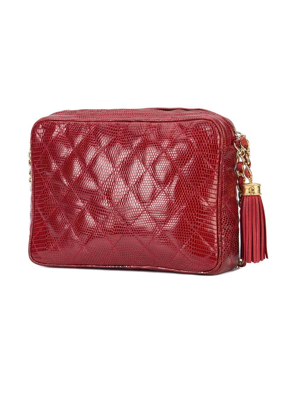 Women's Chanel Red Lizard Leather Tassel Evening Camera Shoulder Bag