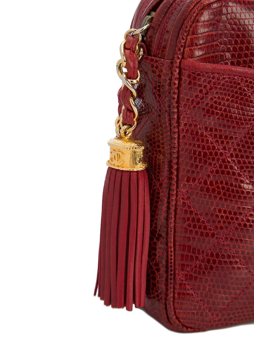Chanel Red Lizard Leather Tassel Evening Camera Shoulder Bag 1