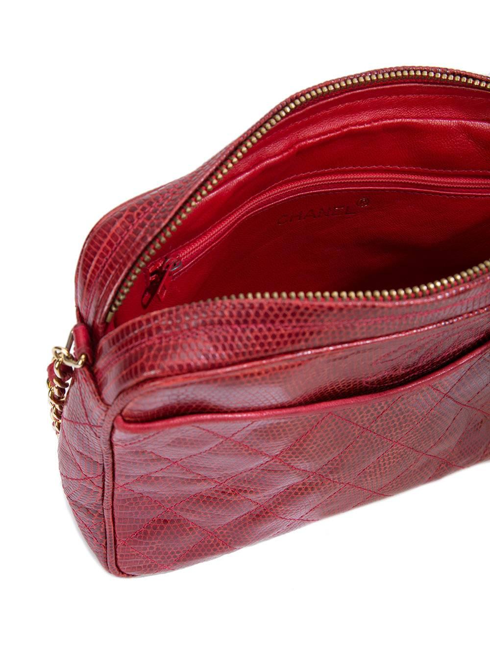 Chanel Red Lizard Leather Tassel Evening Camera Shoulder Bag 4