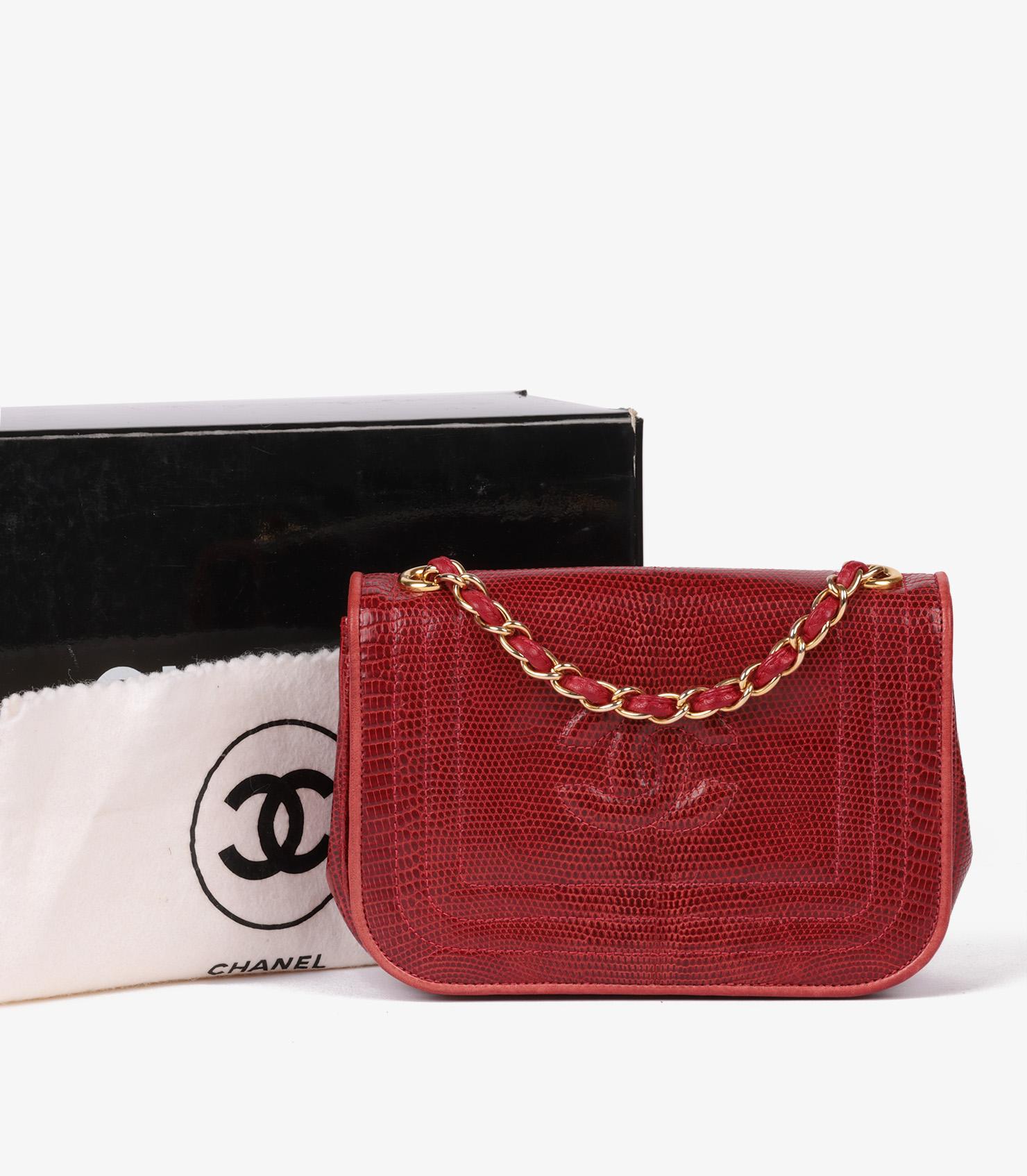 Chanel Red Lizard Leather Vintage Timeless Mini Flap Bag For Sale 6