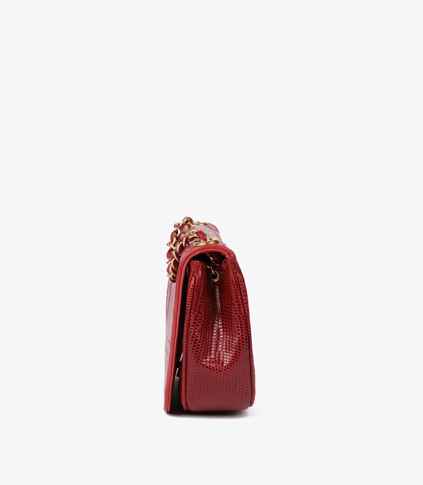 Women's or Men's Chanel Red Lizard Leather Vintage Timeless Mini Flap Bag For Sale