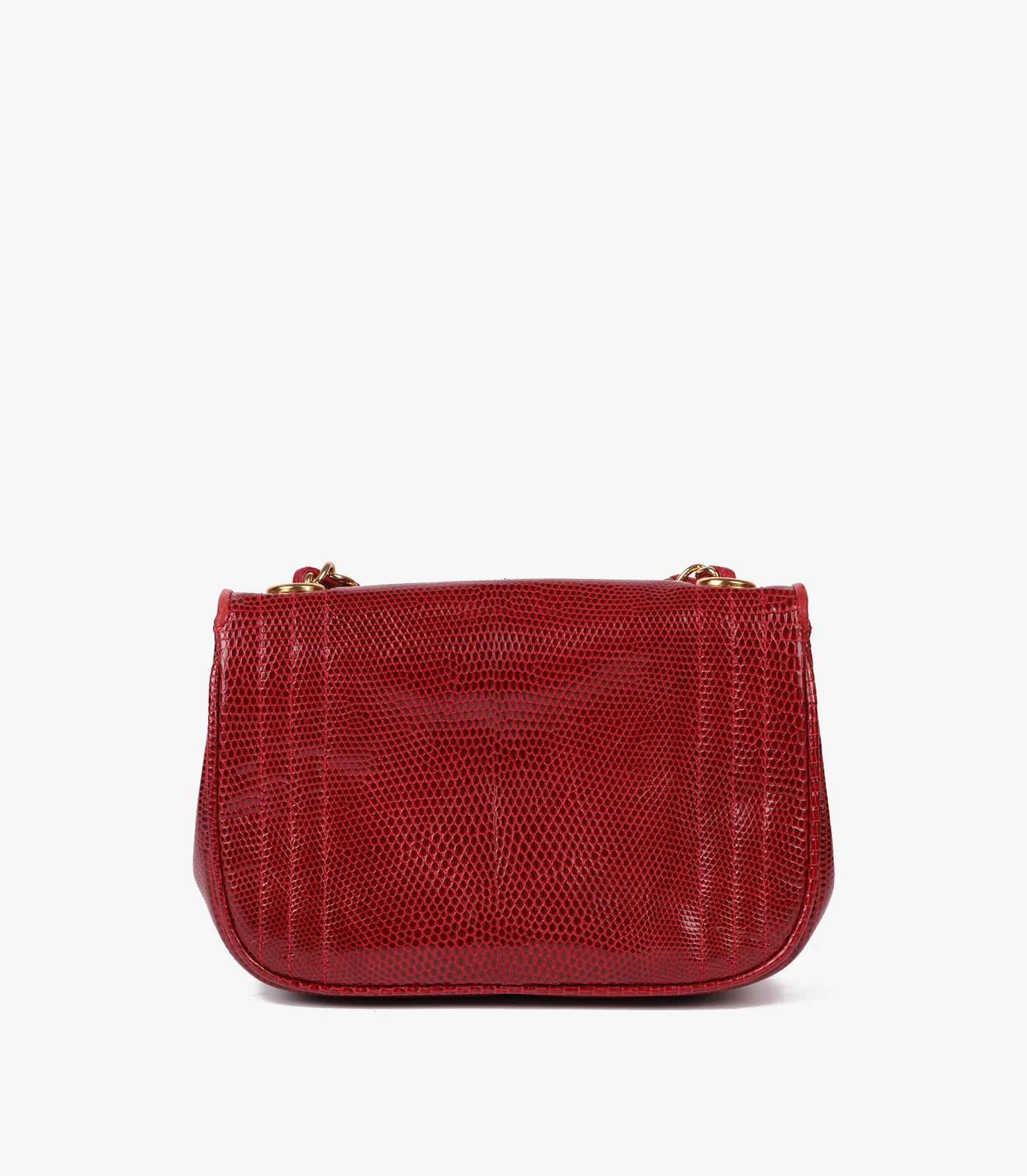 Chanel Red Lizard Leather Vintage Timeless Mini Flap Bag 1
