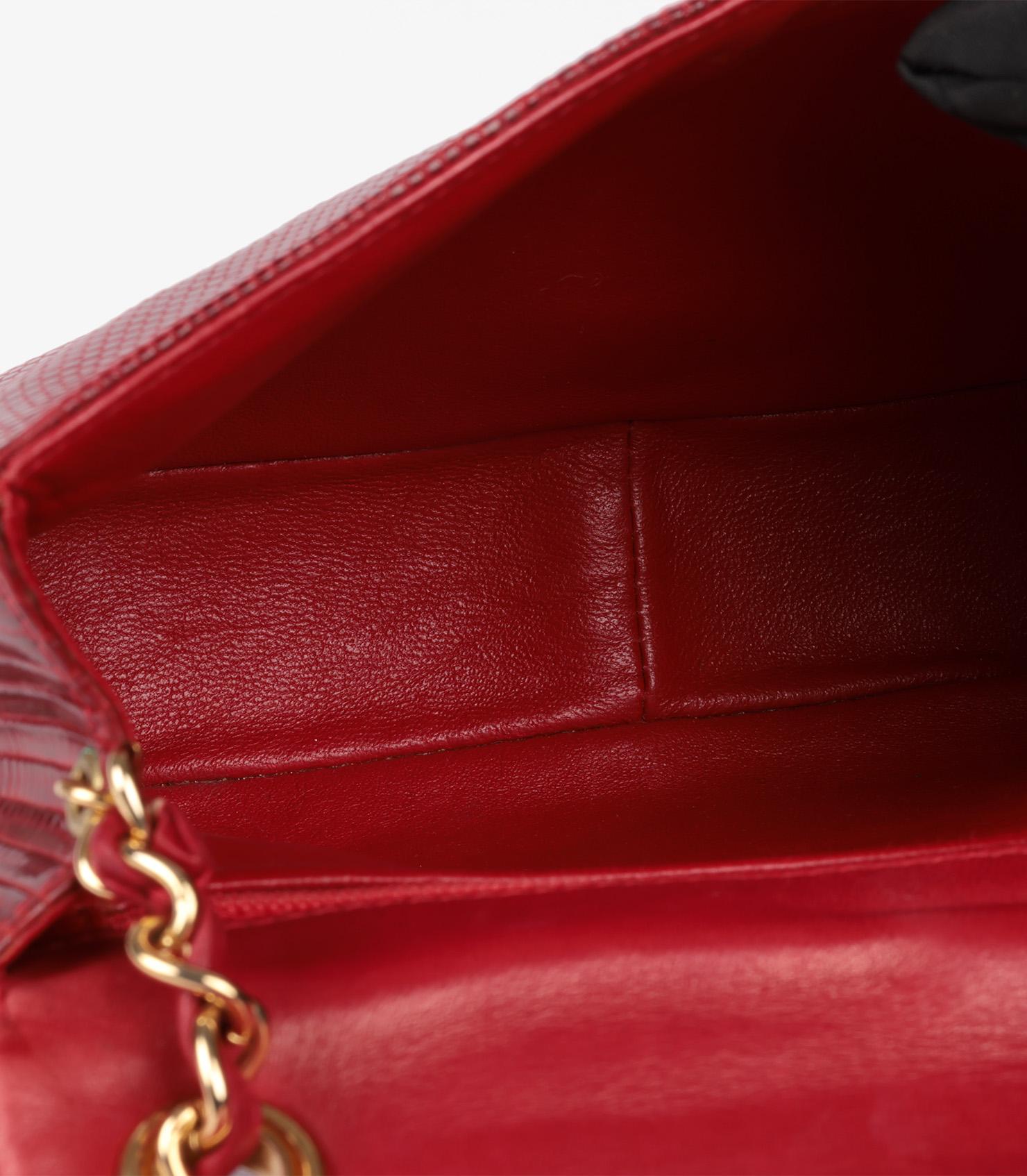 Chanel Red Lizard Leather Vintage Timeless Mini Flap Bag For Sale 5
