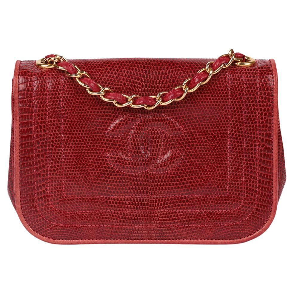 Chanel Red Lizard Leather Vintage Timeless Mini Flap Bag For Sale