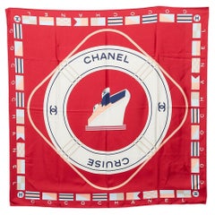 Chanel Red Logo Cruise Printed Silk Square Scarf